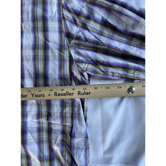 Thomas Dean Shirt Mens Large Purple Yellow Plaid Button Down Smart Casual Cotton - Picture 13 of 14
